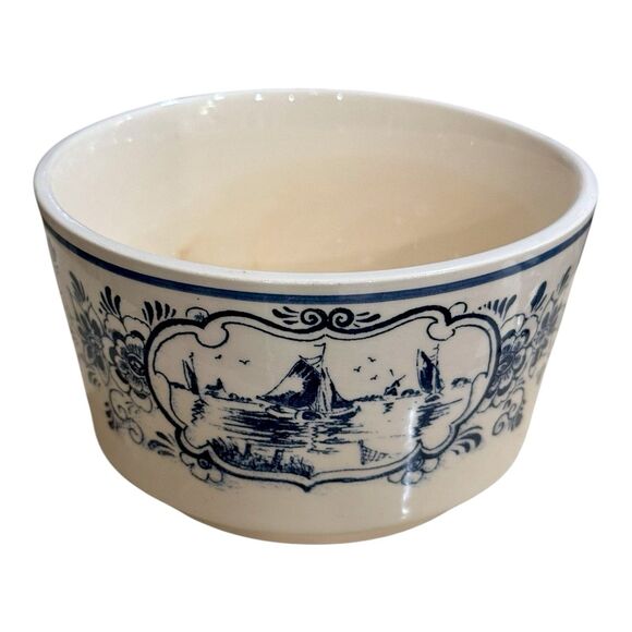 Vintage Delft Blue Bowl Hand painted in Holland Windmill & Boats Scene 3" x 5" - Picture 2 of 12